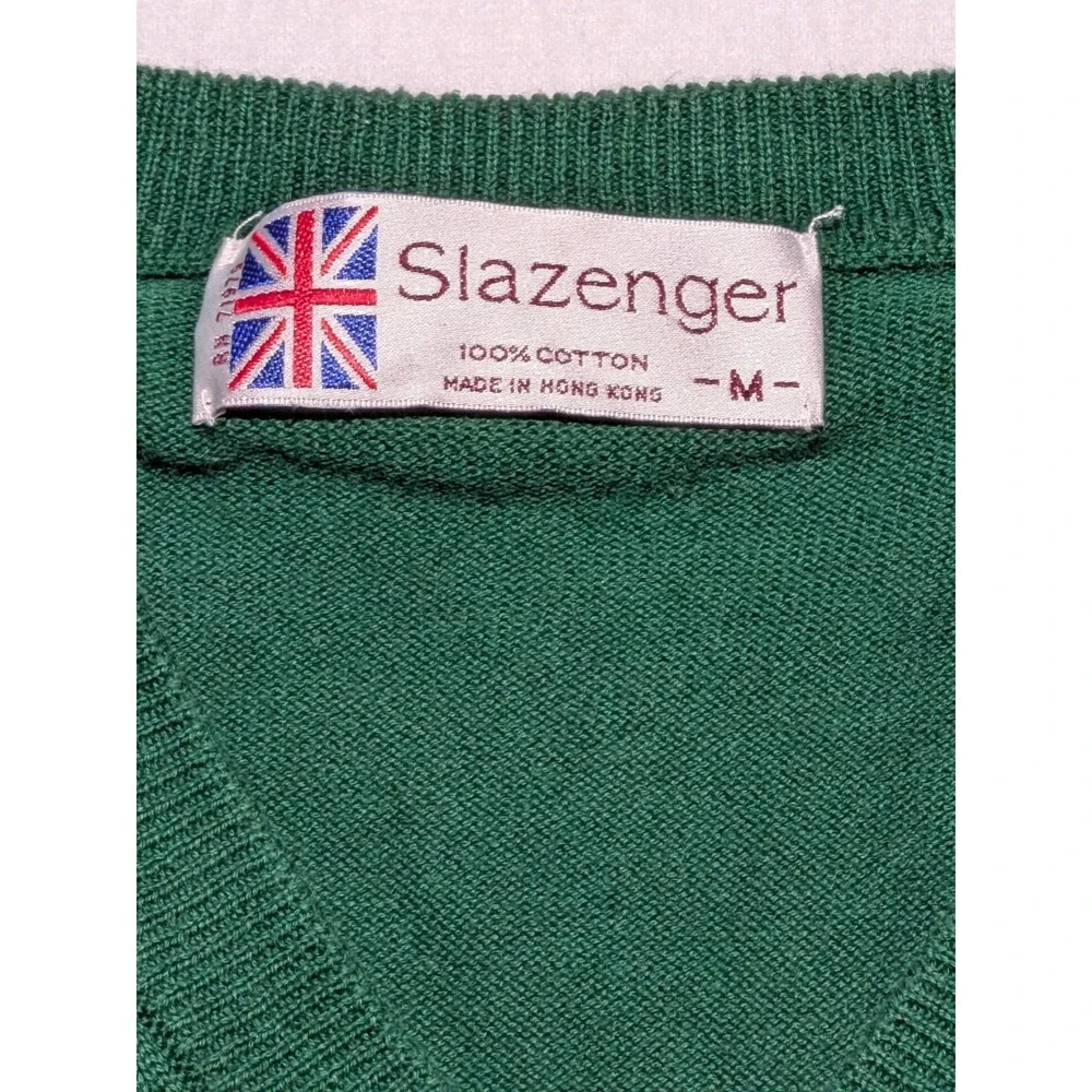 VTG‎ Slazenger V Neck Golf Sweater Green Cotton Rochester Country Club Medium